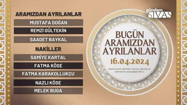 Sivas'ta Hayatını Kaybedenler - 16.04.2024