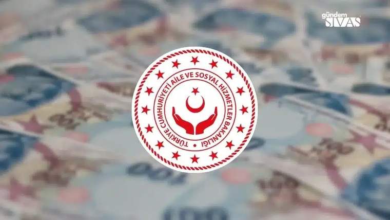 Merkezinde Türkiye Cumhuriyeti Aile ve Sosyal Hizmetler Bakanlığı logosu bulunan banknotlar.