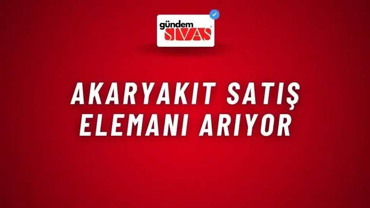 Kırmızı zemin üzerinde üstte bir logo, ortada beyaz harflerle akaryakıt satış elemanı arandığını belirten yazı bulunuyor.