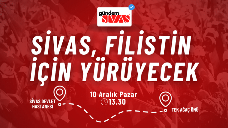 Sivas Devlet Hastanesi önünde toplanan kalabalık, Filistin için yürüyüşe katılacak.