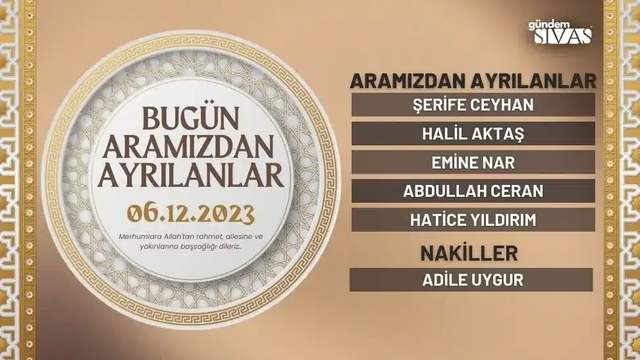 Bugün Hayatını Kaybedenler - 06.12.2023