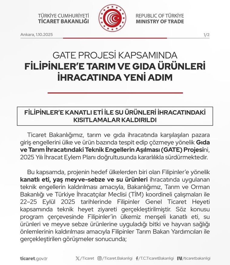 Filipinler'e Tarım ve Gıda İhracatı İçin GATE Projesi ile Yeni İş Birliği