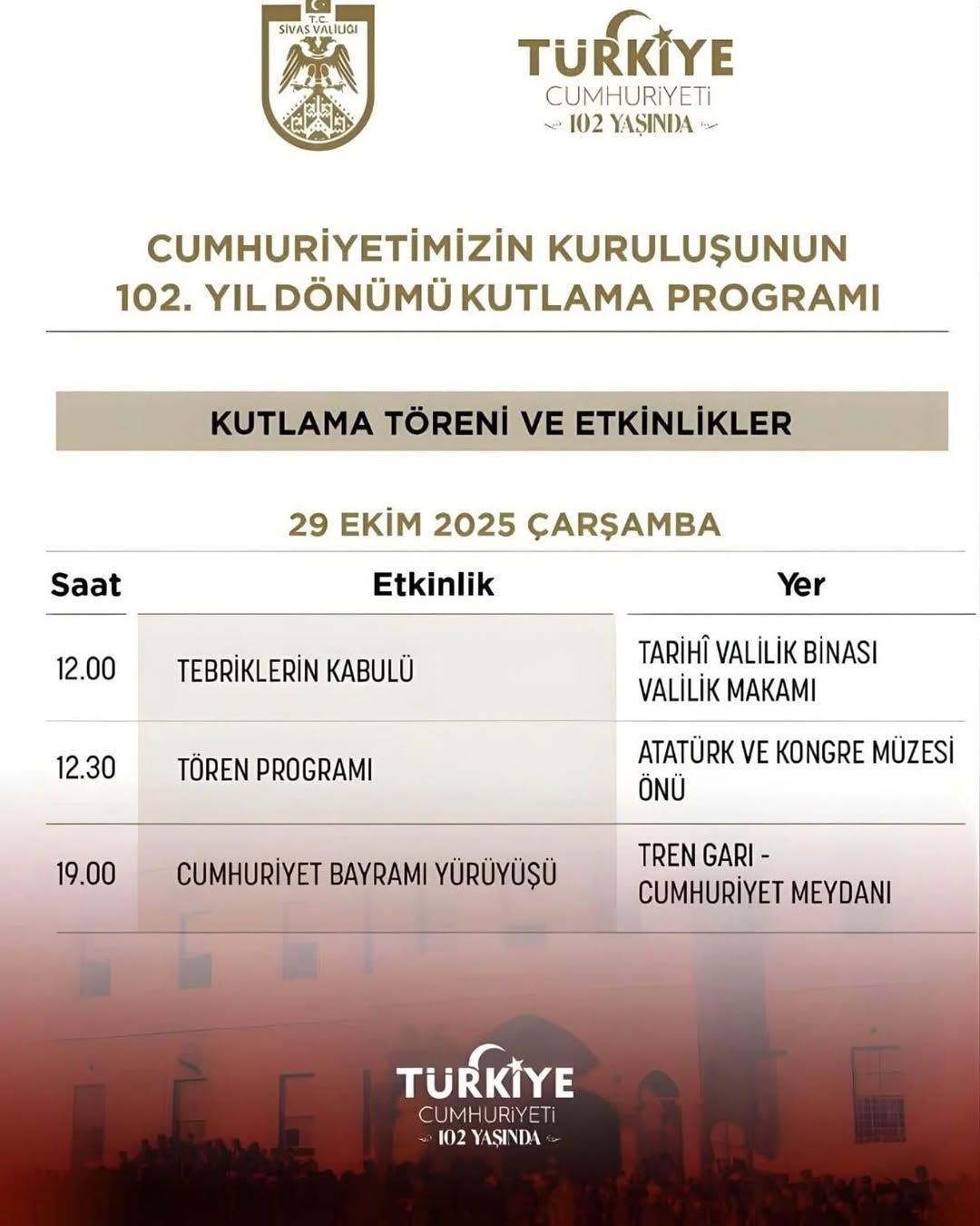 Sivas'ta 29 Ekim Cumhuriyet Bayramı Coşkusu: Tüm Halk Davetli