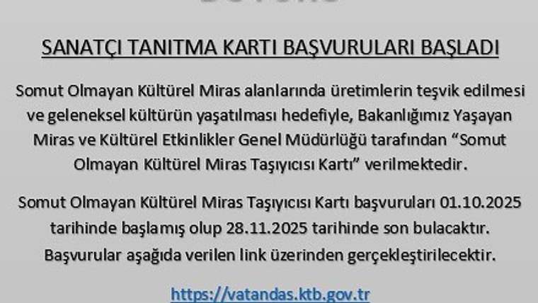Sivas'ta Somut Olmayan Kültürel Miras Taşıyıcısı Kartı Başvuruları Başladı