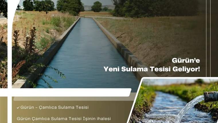 Sulama kanalı ve çevresinde yeşil alanlar, suyun aktığı bir görüntü.