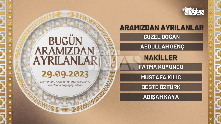 Kahverengi anma grafiğinde 29.09.2023 tarihi, ayrılanlar başlığı ve beş kişinin adı yer alıyor.