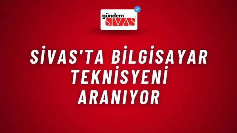 Kırmızı zemin üzerinde üstte Gündem Sivas logosu, ortada büyük beyaz harflerle iş ilanı metni yer alıyor.