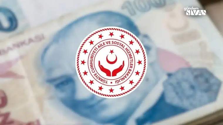 Türk lirası banknotları üzerinde Aile ve Sosyal Hizmetler Bakanlığına ait yuvarlak logo görülüyor.