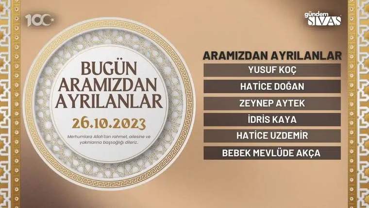 26 Ekim 2023 tarihinde aramızdan ayrılanların isimlerinin yer aldığı bir liste.