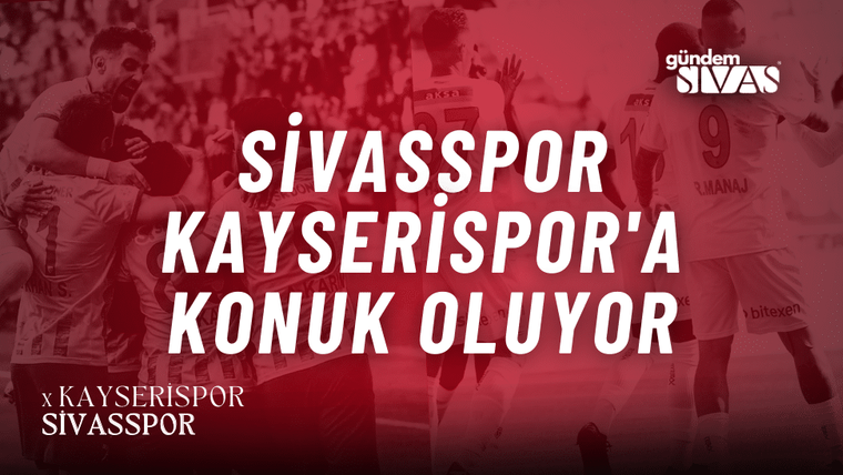 Kırmızı tonlu futbol kolajında sahada mücadele eden oyuncular ve Kayserispor ile Sivasspor adları yer alıyor.