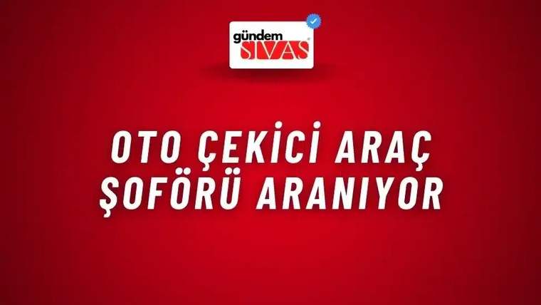 Kırmızı zemin üzerinde üstte bir logo, ortada beyaz harflerle oto çekici araç şoförü aranıyor yazısı bulunuyor.