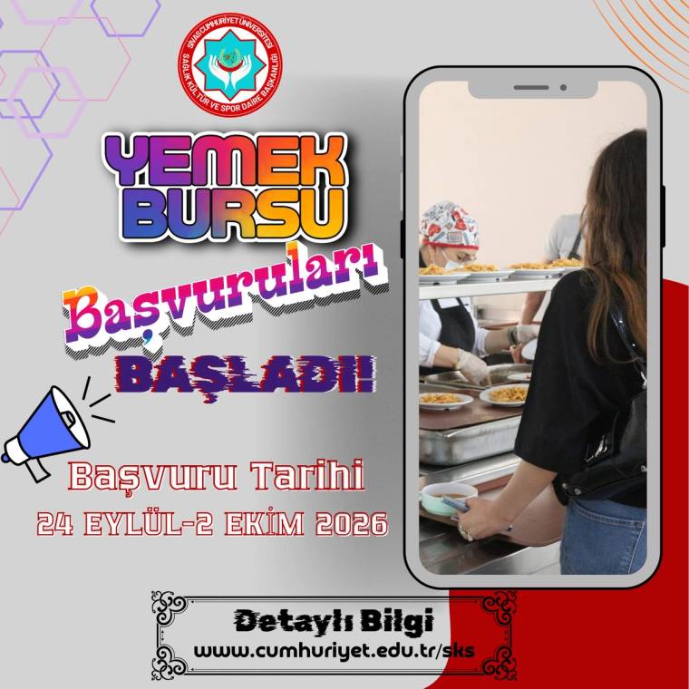 Yemek bursu başvurularını duyuran afişte, telefonda yemek servisi ve 24 Eylül-2 Ekim 2026 tarihleri yer alıyor.