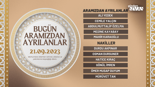 21.09.2023 Sivas Vefat Edenler