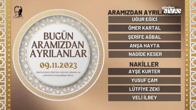 Sivas'ta Vefat Edenler - 09.11.2023