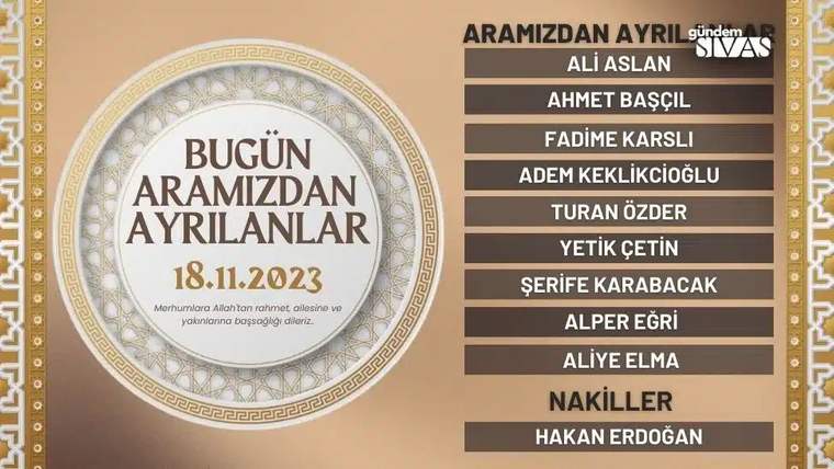 Bej zemin üzerinde “Bugün Aramızdan Ayrılanlar” başlığı ve vefat edenlerin isimlerinin yer aldığı liste.