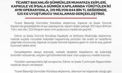 Türkiye'de Rekor Uyuşturucu Ele Geçirildi: 525 Kg ve 319 Milyon TL Değerinde