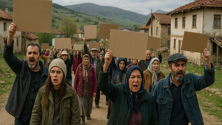 Protesto eden kalabalık, ellerinde boş pankartlarla yürüyüş yapıyor.