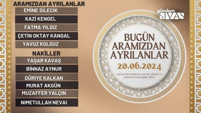 Sivas'ta Aramızdan Ayrılanlar - 20.06.2024