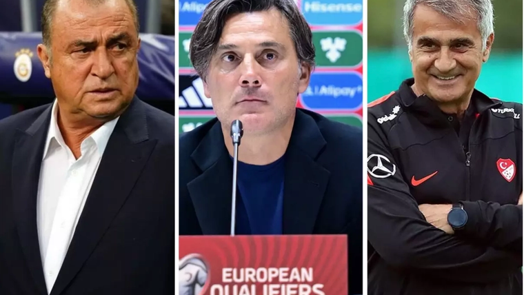 Fatih Terim, Vincenzo Montella ve Şenol Güneş'in yan yana olduğu bir görüntü.