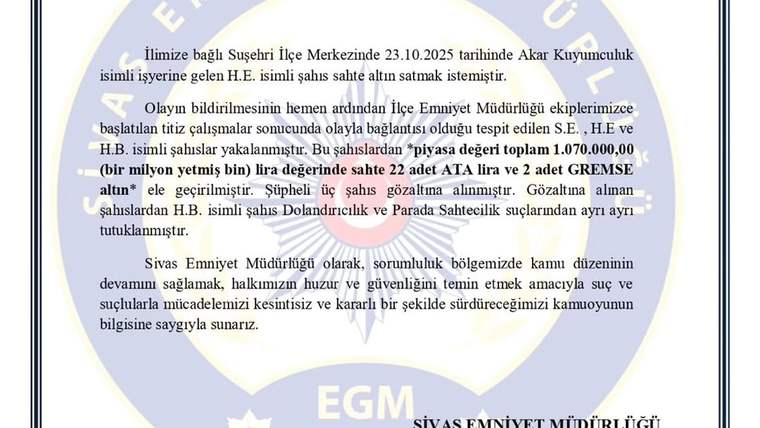 Suşehri'nde Dolandırıcılık Operasyonu: 2 Şüpheli Yakalandı
