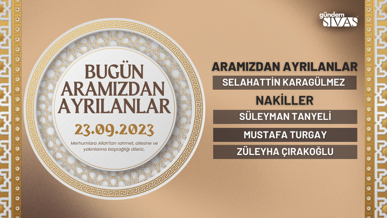 Bej zeminli duyuruda “Aramızdan Ayrılanlar” başlığı, 23.09.2023 tarihi ve üç kişinin adı yer alıyor.