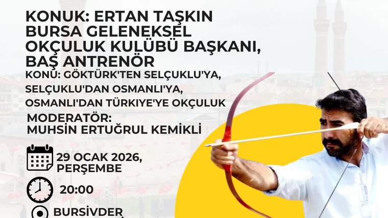 Etkinlik afişinde elinde yay ve ok tutan sakallı bir adam ile tarih ve saat bilgileri yer alıyor.
