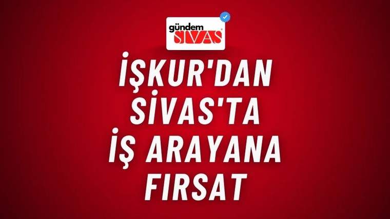 Kırmızı zemin üzerinde Gündem Sivas logosu ve beyaz büyük harflerle iş fırsatını duyuran metin.