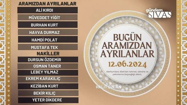 Sivas'ta Aramızdan Ayrılanlar - 12.06.2024