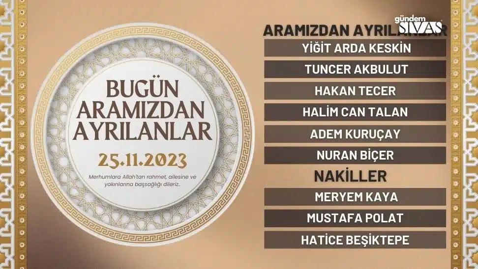 25 Kasım 2023 tarihli aramızdan ayrılanların isimlerinin yer aldığı bir liste.