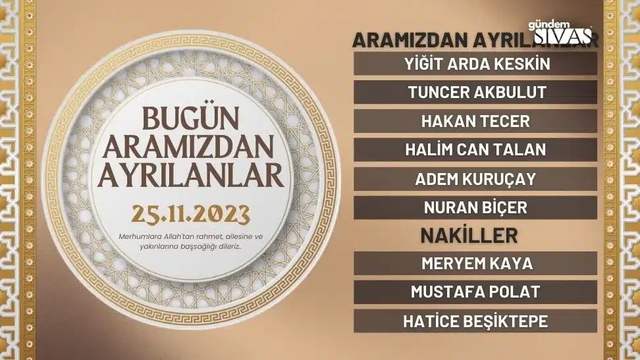 Aramızdan Ayrılanlar - 25.11.2023