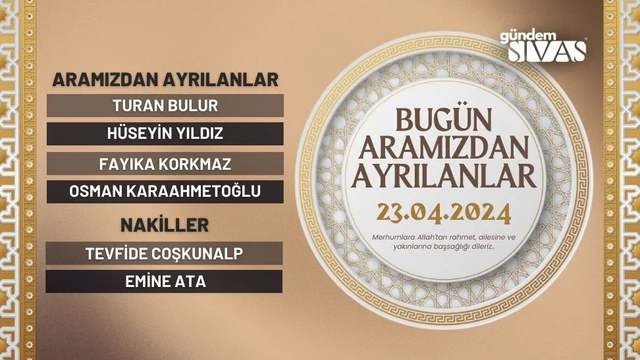 Sivas'ta Vefat Edenler - 23.04.2024