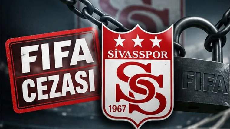 Sivasspor'un logosu, yanında 'FIFA Cezası' yazılı bir tabela ve zincirli bir kilit yer alıyor.