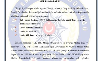 Sivas'ta Divriği İlçe Emniyet Müdürlüğü Operasyonları Gerçekleştirildi