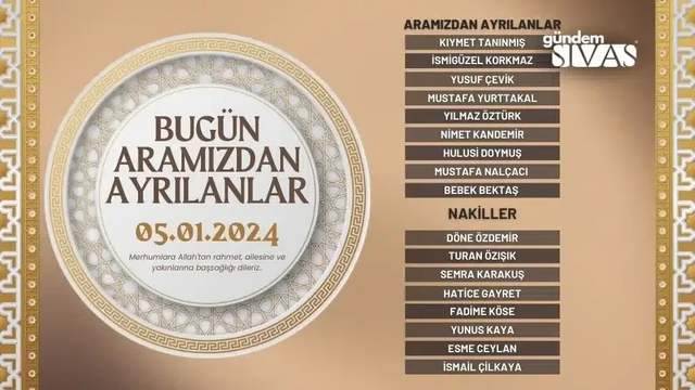 Sivas'ta Hayatını Kaybedenler - 05.01.2024