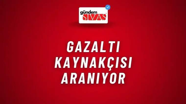 Kırmızı zeminli ilanda üstte Gündem Sivas logosu, ortada beyaz büyük harflerle iş duyurusu yazısı bulunuyor.