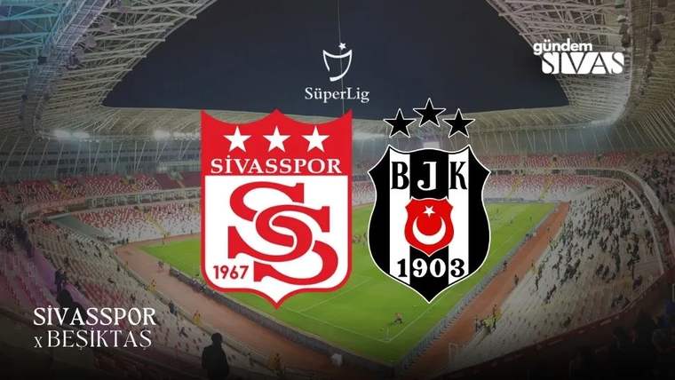 Stadyum sahası üzerinde Sivasspor ve Beşiktaş logoları, üstte Süper Lig logosuyla birlikte yer alıyor.