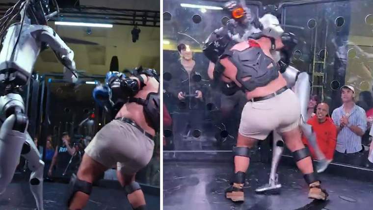 İnsan ile Robot Ringde Karşılaştı: Görüntüler Gündem Oldu