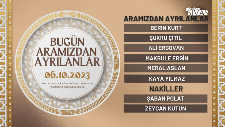 06 Ekim 2023 tarihli vefat edenlerin isimlerinin yer aldığı bir liste.