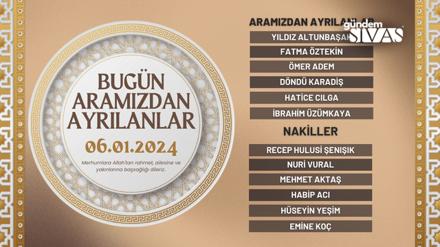 Sivas'ta Aramızdan Ayrılanlar - 06.01.2024
