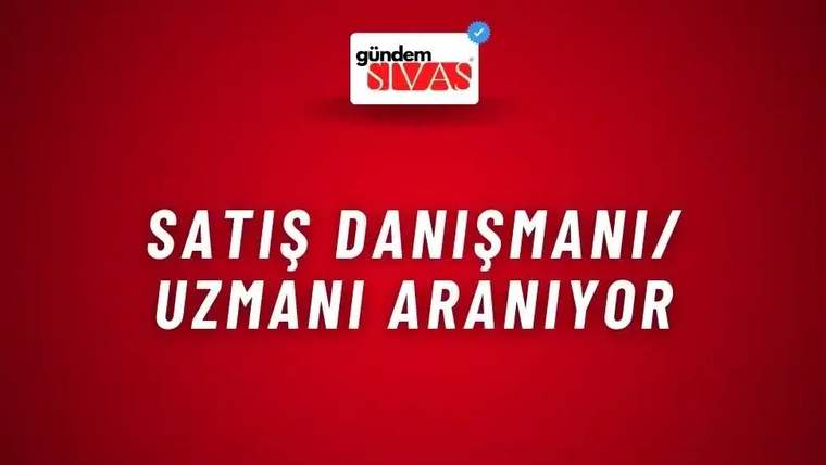 Kırmızı zemin üzerinde üstte “gündem SİVAS” logosu, ortada beyaz harflerle iş ilanı metni yer alıyor.