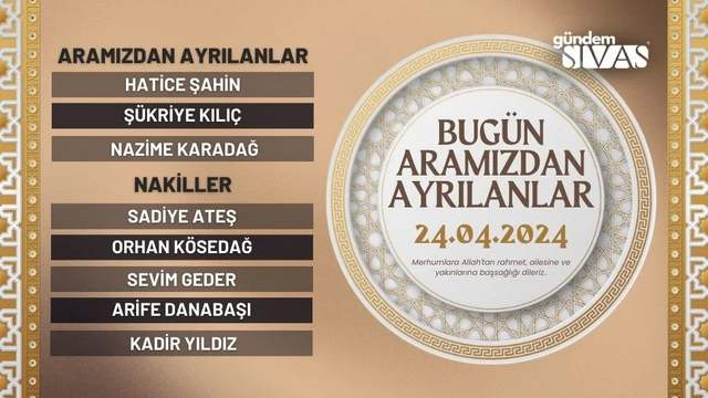 Sivas'ta Hayatını Kaybedenler - 24.04.2024
