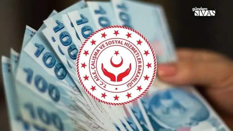 Türk lirası banknotlarının üzerinde, Çalışma ve Sosyal Hizmetler Bakanlığı logosu ve bir el görünüyor.