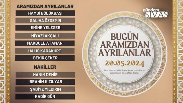 Sivas'ta Aramızdan Ayrılanlar - 20.05.2024