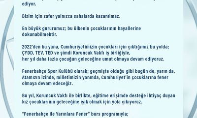 Fenerbahçe, Koruncuk Vakfı İş Birliğiyle Kız Çocuklarının Eğitimine Destek Oluyor