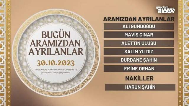 Sivas'ta Aramızdan Ayrılanar - 30.10.2023