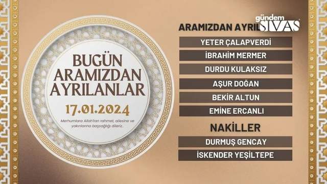Sivas'ta Hayatını Kaybedenler - 17.01.2024
