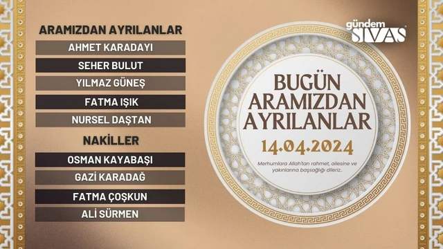 Sivas'ta Vefat Edenler - 14.04.2024