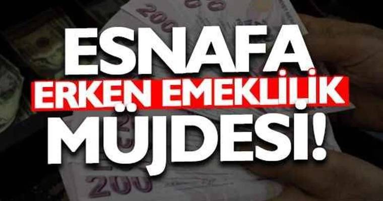 Ellerin tuttuğu Türk lirası banknotları üzerinde “ESNAFA ERKEN EMEKLİLİK” yazılı grafik yer alıyor.