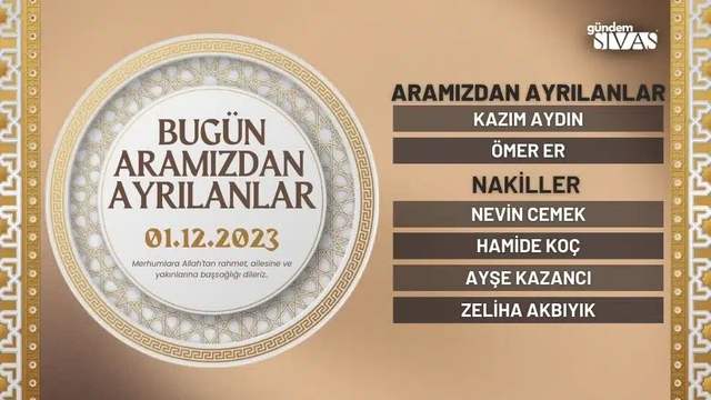 Hayatını Kaybedenler - 01.12.2023