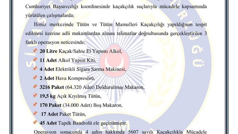 Sivas'ta Sahte Kaçak Alkol ve Tütün Operasyonu: Çok Sayıda Gözaltı